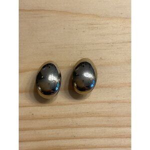Vintage Monet Oval C-Hoop Clip-On Earrings Retro Silver Tone Statement Jewelry